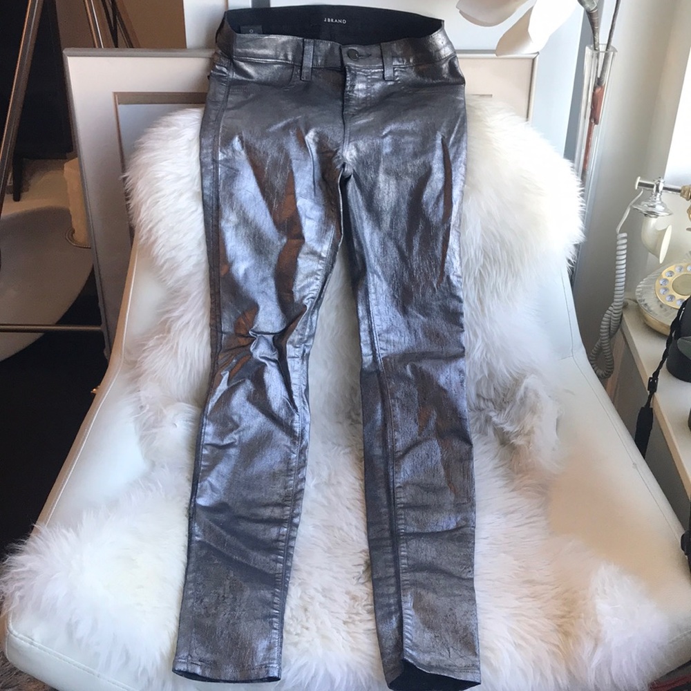 J Brand stretchy silver crackled paint pants 25 - Picture 1 of 9